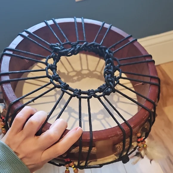 Rustic Brown Drum with Feather Details - Picture 5 of 5